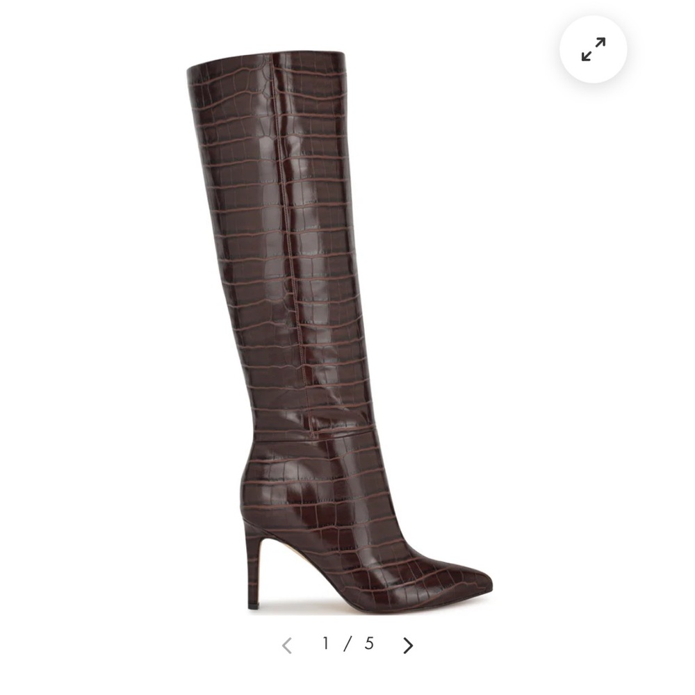 Elegant Nine West Brown Croc-Embossed Knee-High Boots